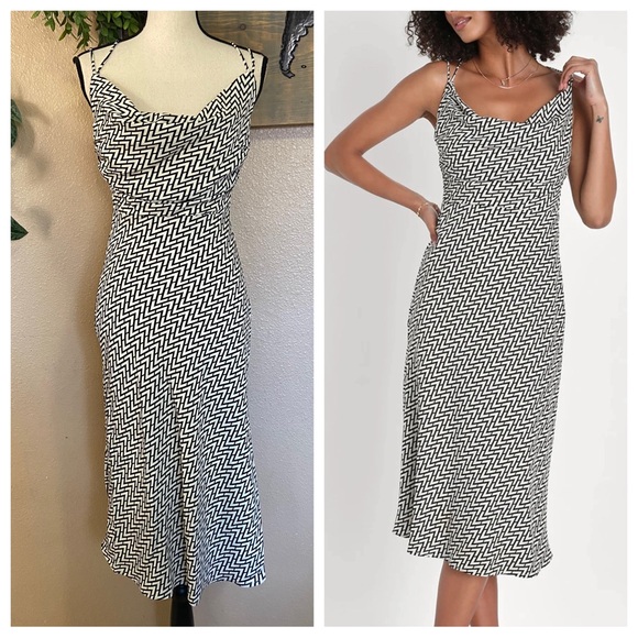 NWOT Lulus Sincerely Effortless Black and White Abstract Print Midi Dress - Picture 1 of 7